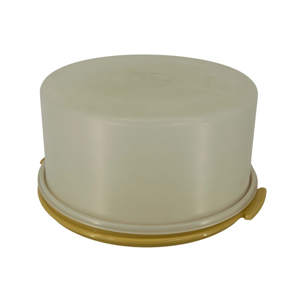 Vintage Tupperware Cake Taker Carrier Harvest Gold Round 12 inch 1241 1242